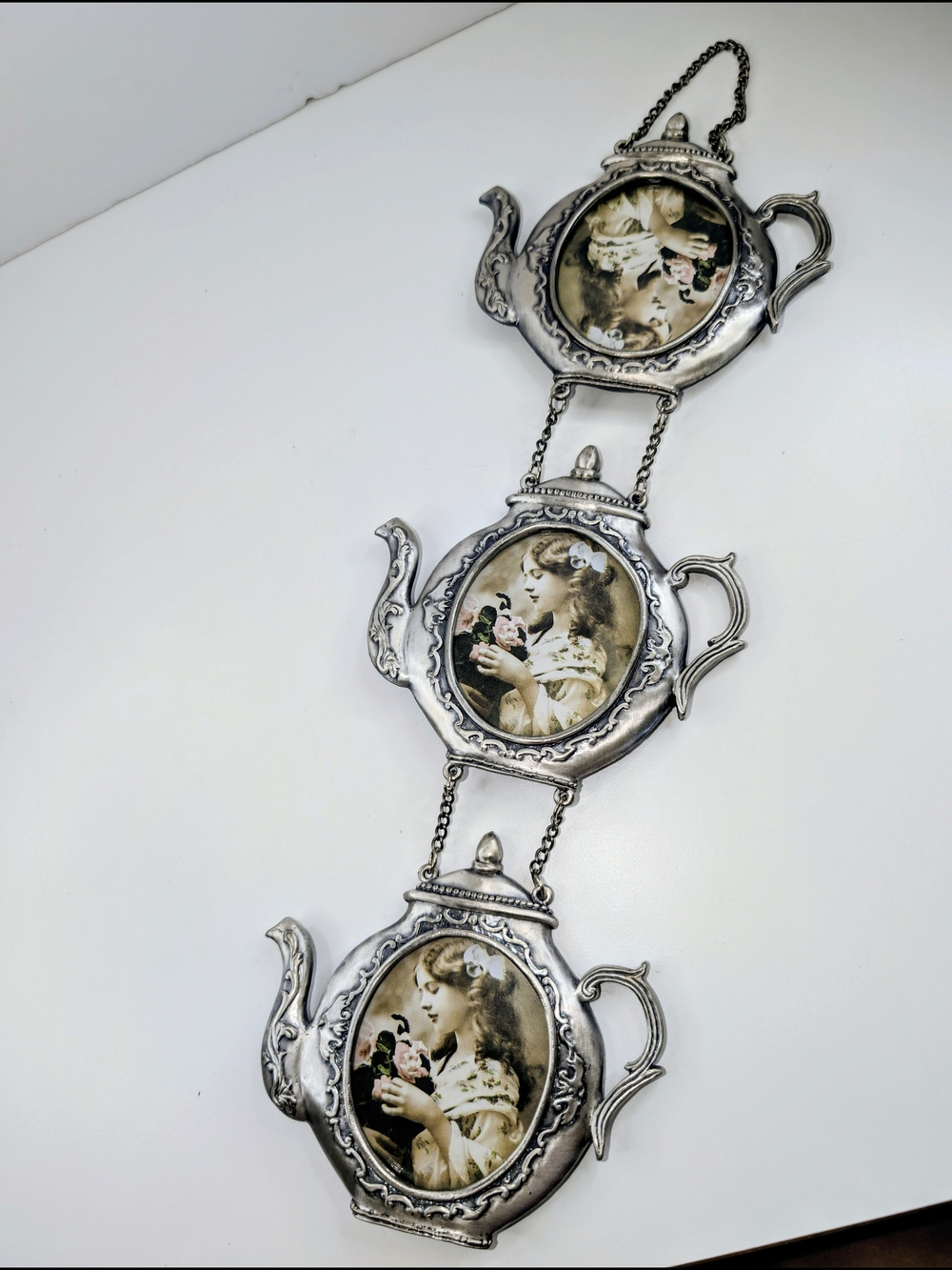 Shabby Chic French Country Silver Teapot Multi Photo Hanging Wall Frame